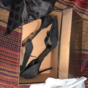 Authentic Black Signature Gucci Heels 9.5 box&bag